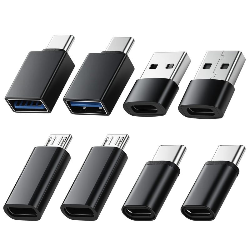 8pcs USB to USB C Adapter, Micro USB to USB C Female Male Converter Connector for Laptop Car Smartphone Headphone Mic PC