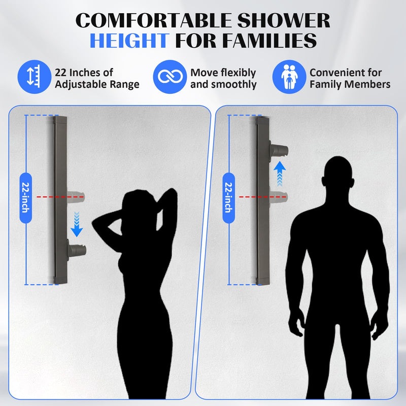 Blissland Shower Slide Bar with Height and Angle Adjustable Handheld Shower Head Holder |Strong Adhesive Disc Mount or Drilling Installation (Aluminum Alloy Material) (Gray) Gray