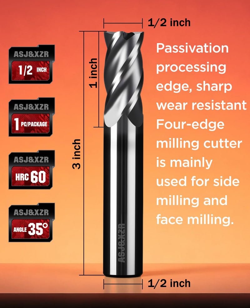 End Mill Solid Carbide, Tungsten Carbide Straight Shank (1, 1/2"(32/64")) 1/2"(32/64")