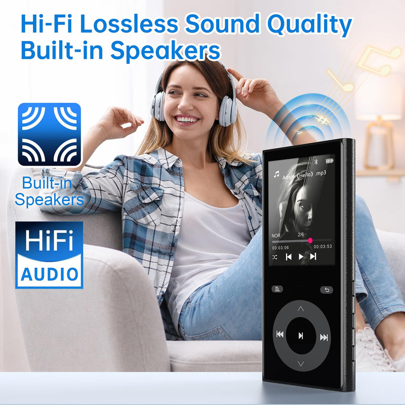 90GB MP3 Player with Bluetooth 5.3, Music Player with 2 TF Card Slots | 2.4" Color Screen, Touch Buttons, MP3 Player for Kids Built-in Speaker, HiFi Sound, Supports up to 256GB, Earphones Included 90 GB