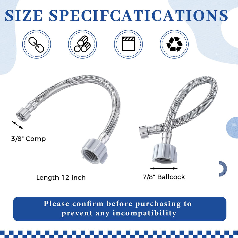 Blulu Bidet T Adapter, Metal T Valve for Bidet 7/8"x7/8"x3/8" with 12 Inch Flexible Toilet Connector, 3 Way Tee Connector Attachment for Toilet Bathroom