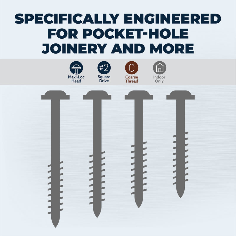 Kreg Stainless Steel Pocket Hole Screws - SML-C125S5-100 - 1-1/4-Inch - Coarse Thread - Maxi-Loc Head - Outdoor - 100 Count