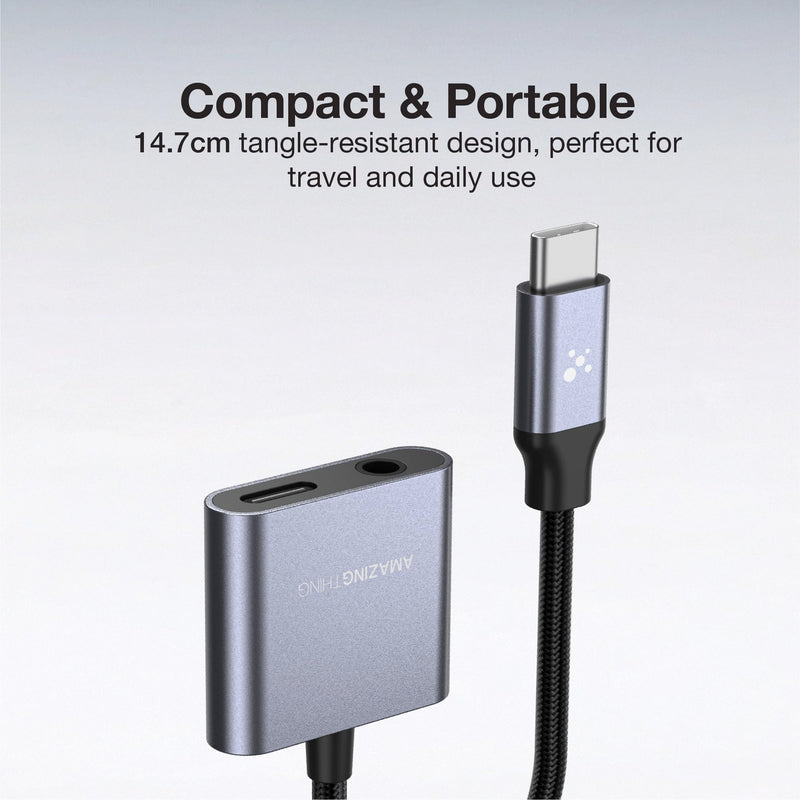 AMAZINGthing for iPhone 17-15, Samsung S26-S22, iPad [Thunder PRO 60W USB-C Adapter] USB-C to 3.5mm Audio Adapter, 24bit/96KHz Hi-Res Sound, 60W PD Fast Charging, in-Line Control