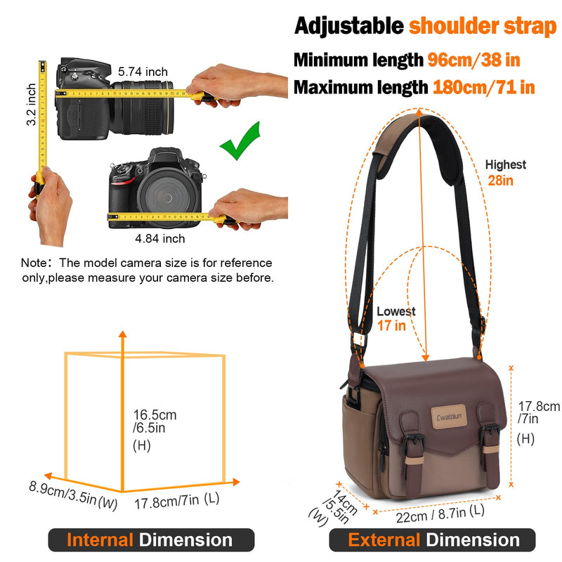 Cwatcun Compact Camera Sling Bag, Small Crossbody Case with Tripod Holder | Camera Messenger Bag, Photography Bag for Canon, Nikon, Sony, Fuji DSLR/SLR/Mirrorless, Lens.Fits 1DSLR+1lens Brown S