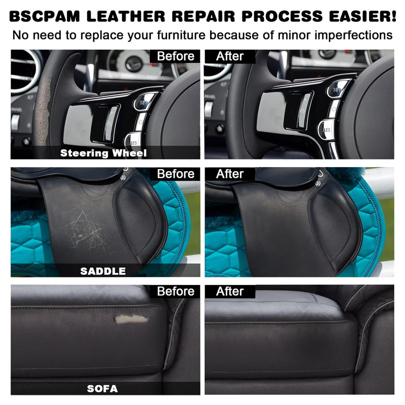 Black Leather Repair Kit for Car Interior, Black Leather Vinyl Repair Kit for Furniture Couch Sofa Jacket Purse, Car Upholstery Black Vinyl Repair Kit for Car seat Boat seats Scratch Tears Hole Black Leather Repair Kit