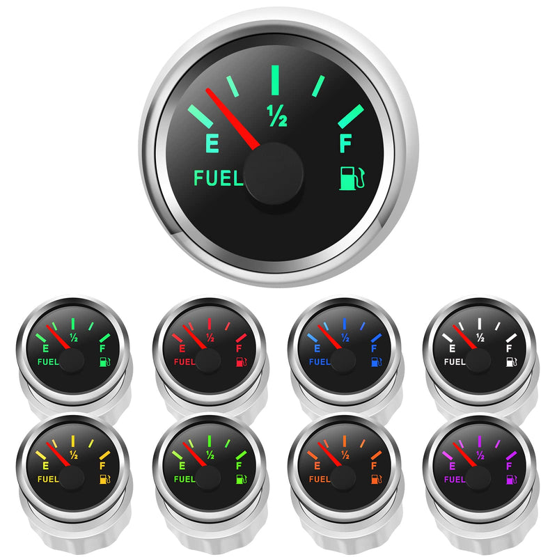 2" Fuel Level Gauge 8 Color Backlight 5 Signals Adjustable 0-190ohm,0-180ohm,10-180ohm,240-33ohm,240-30ohm,Fuel Gauge Kit for Boat Car RV Truck Vehicle Motorcycle 52mm(2")