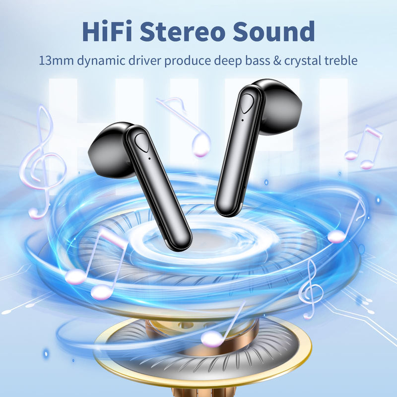 Wireless Earbuds Bluetooth 5.4 Headphones IPX7 Waterproof Earbuds | 48H Long Battery Life Ear buds, LED Display, HiFi Bass, Built-in Mic for Sports Office Home Earphones Black