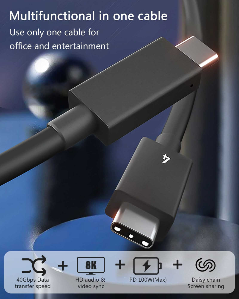 Thunderbolt 4 Cable 2.6 ft, Grtoeud USB-C Cable Single 8K or Dual 4K Displays, 40Gbps Data Transfer, Compatible with USB4, Thunderbolt 3, MacBook Pro, iMac 24, Docking Station, External SSD, Hub, eGPU 2.6FT Compatible with Thunderbolt 4 Black