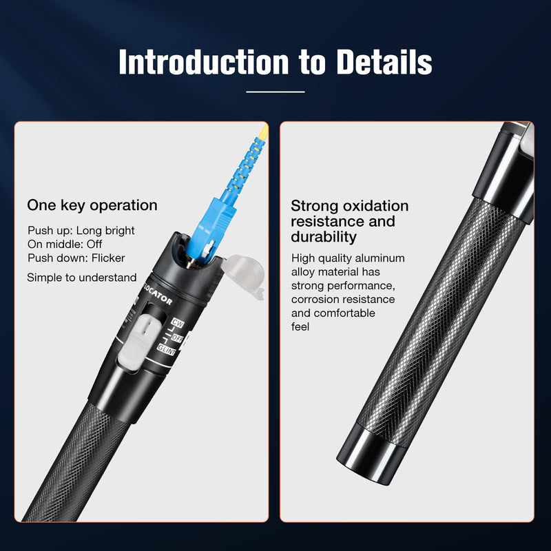 VFL Visual Fault Locator,80-100KM Fiber Optic Cable Tester Meter with 2.5 mm Universal Connector FC Male to LC Female Adapter for CATV Telecommunications