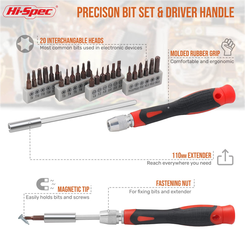 Hi-Spec 38pcs Electronics Repair Tool Kit, Precision Screwdriver Set Magnetic, Computer Screwdriver Kit, PC Building Tool Kit for Laptop, Tablet, DIY and Repair work 38pc