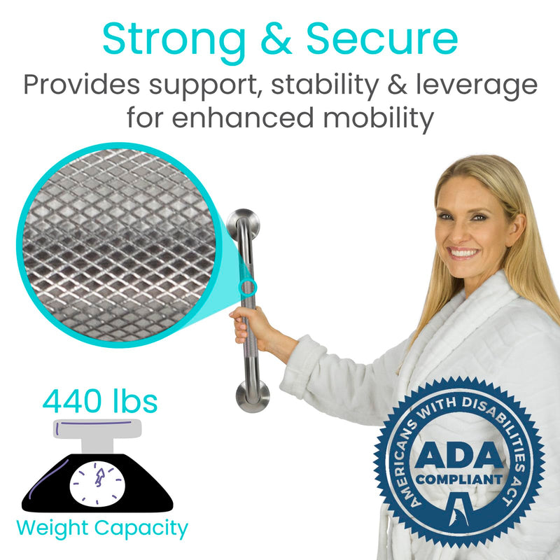 Vive Grab Bar for Bathtubs and Showers (Textured) - Handicap Bathroom Safety Rail for Elderly - Wall Handle for Tub, Toilet, & Bath - Disability Assist Device Accessory Handrail 16" (Inches)