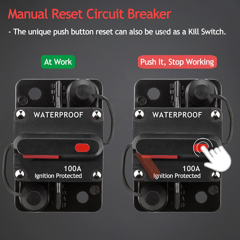 3 Pack 100 Amp Circuit Breaker Manual Reset Car Marine Trolling Motors Boat ATV Manual Power Protect for Audio System Fuse 12V-48VDC 100A