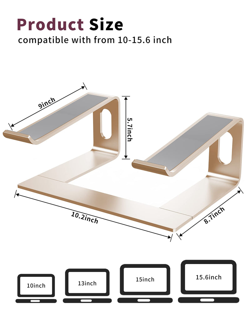 ALASHI Laptop Stand for Desk, Aluminum Computer Riser, Ergonomic Notebook Holder, Detachable Metal Laptops Elevator, PC Cooling Mount Support 10 to 15.6 Inches Notebook, Gold D-Gold