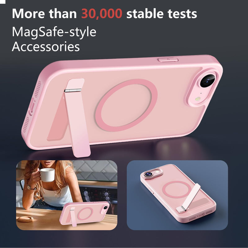 Magnetic Case for iPhone 17e/iPhone 16e with 2X Privacy Screen Protectors,iPhone 17 e/16 e Phone Case with Stand & Compatible with MagSafe,Shockproof Translucent Matte Protective Cover,Pink Pink
