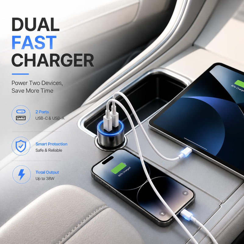 GPS Tracker for Vehicles, Car GPS Tracker Hidden with Charging Port, Real-Time Vehicle Tracking Device for Cars, Anti-Theft GPS Locator & Parking Finder, No Monthly Fee, No SIM Card, iOS Only Grey