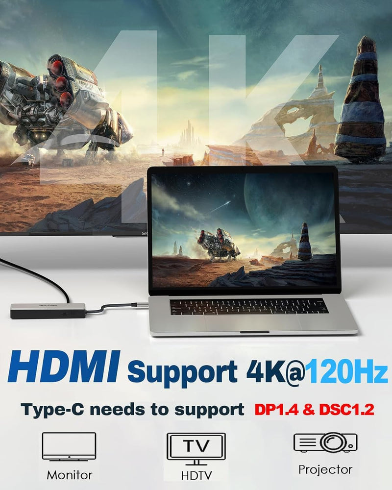 USB C Hub 2.5G Ethernet, WAVLINK 10Gbps USB C 3.2 Hub with 100W Power Delivery, 4K@120Hz HDMI 2.1, 3*USB3.2 Gen 2, 2.5G RJ45 Ports, Fit for MacBook Pro/Air iPad Dell HP Lenovo Asus Acer UHP3414-PRO