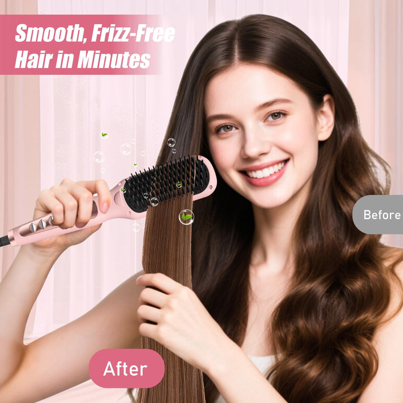  [AUSTRALIA] - Hair Straightener Brush, Portable Travel Straightening Brush Heated Styling Hot Brush for Women, 6 Temps (120℃~220℃) LED Display, Fast Heating Hot Air Styler for Hair Styling(Pink) Pink