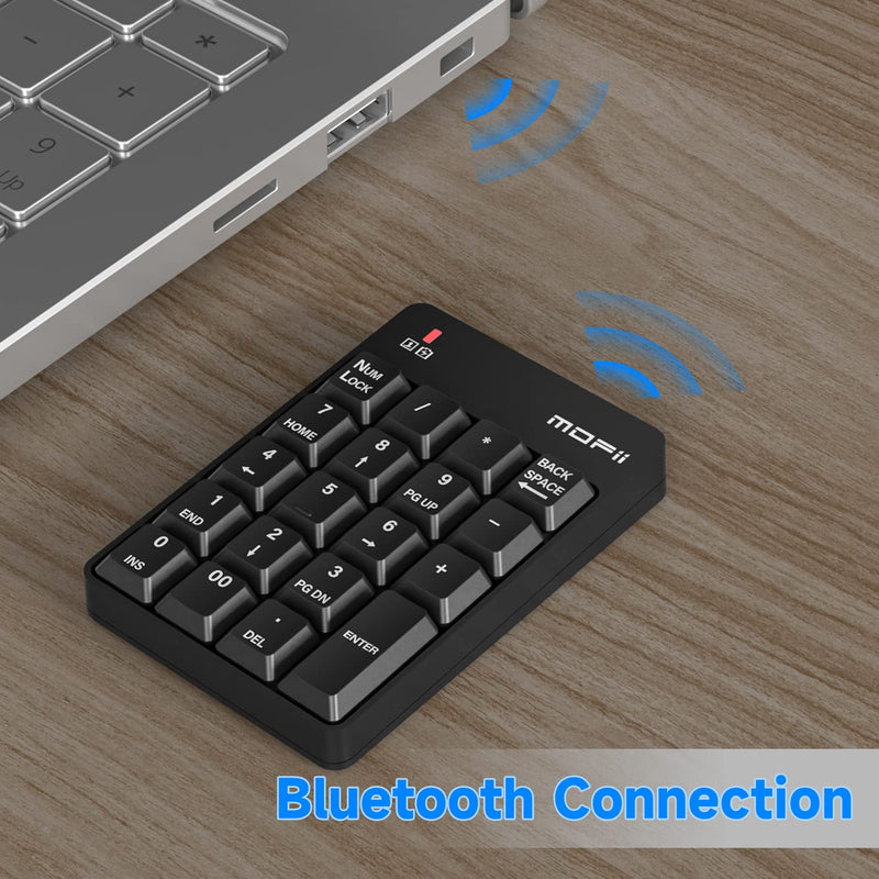 MOFII Bluetooth 5.1 Number Pad Wireless Numeric Keypad Silent 19 Keys USB Keypads, Portable Financial Accounting Numpad 10 Key for Laptop/Notebook/Surface Pro/PC - Black Bluetooth Ink Black