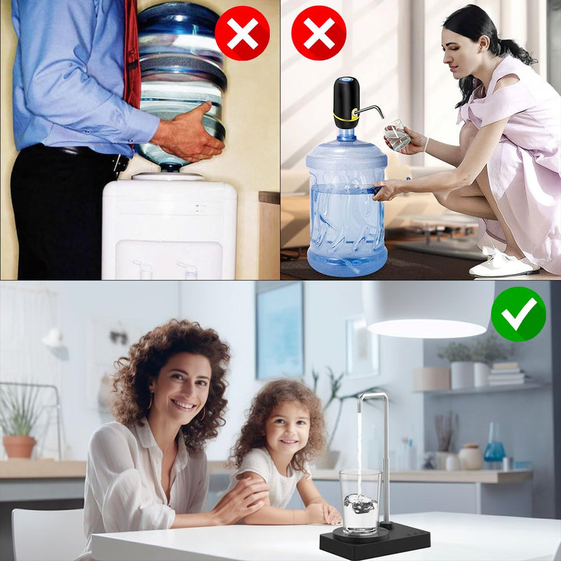 Desk Water Dispenser- Intelligent Desktop Water Bottle, Automatic Water Pump for Universal Bottle Water Dispenser USB Charging Jug Pump for Home, Office, Outdoor (Black) Black