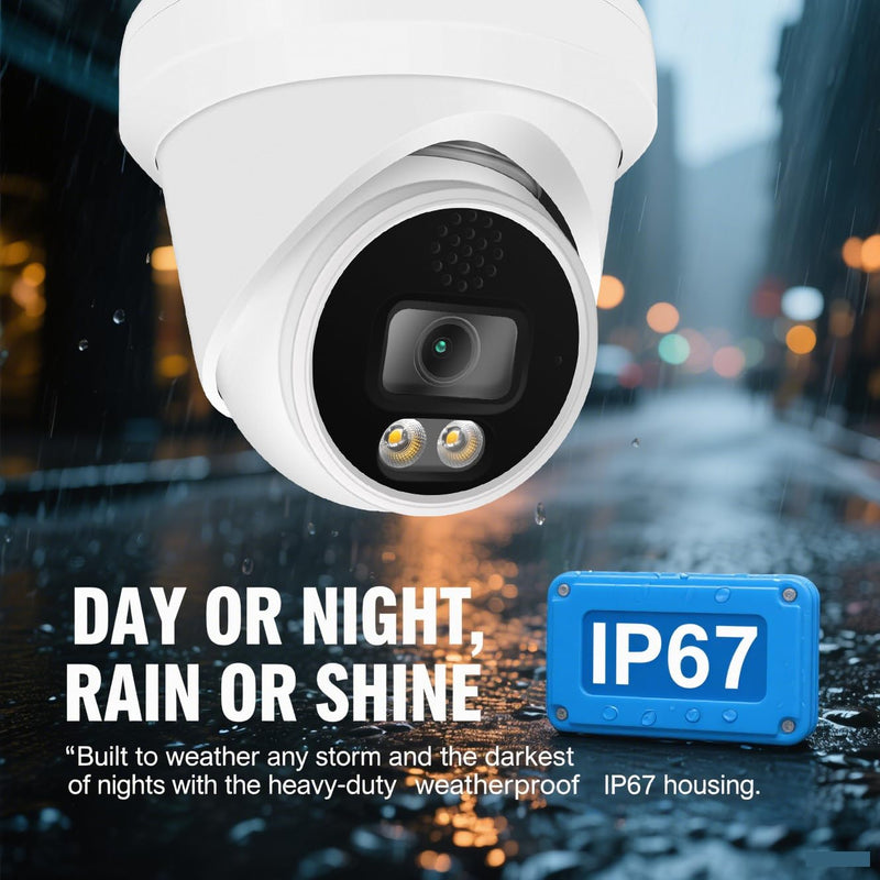 Real HD 6MP Add-On Full Color Night Vision Dome IP Camera for IP NVR Systems, with Visiable White Lights, 105° Viewing Angle, Outdoor, Compatible with Ⲏіk NVR, NDAA Compliant 6MP Turret POE Camera White