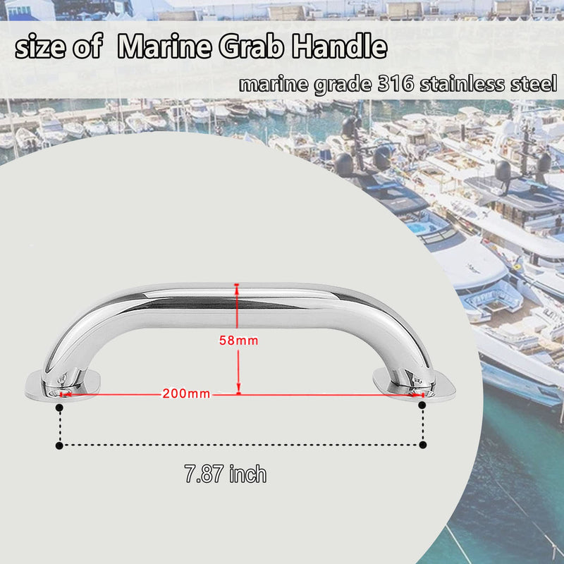 Marine Grab Handle 316 Stainless Steel Boat Handles Grab Polished Handrail,9 Inch Round Marine Handle Hand Rail, Deck Hardware Handrails for Boat Marine Yacht/RV, Pack of 2