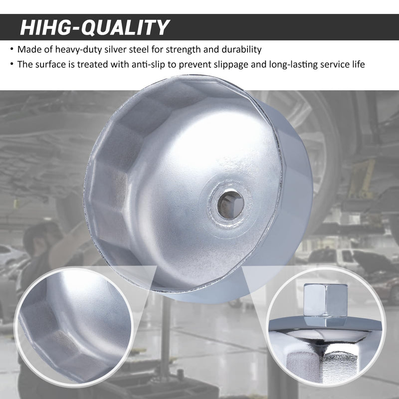 86.4mm 16Flutes Oil Filter Cap Wrench Removal Tool Socket for BMW Engines/for Volvo with 86mm Filter Housing Caps, Silver Heavy-Duty Alloy Steel