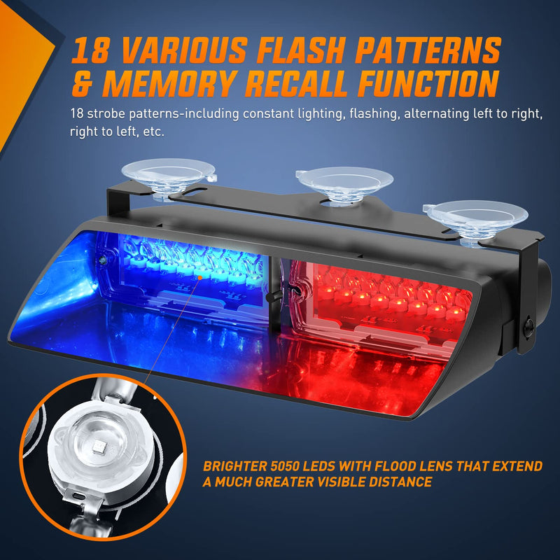 Nilight Emergency Strobe Lights, Windshield Hazard Warning Safety Flash Lights with Suction Cups, Super Bright LED Strobe Lights for Police Enforcement Firefighters Vehicle Truck Blue and Red