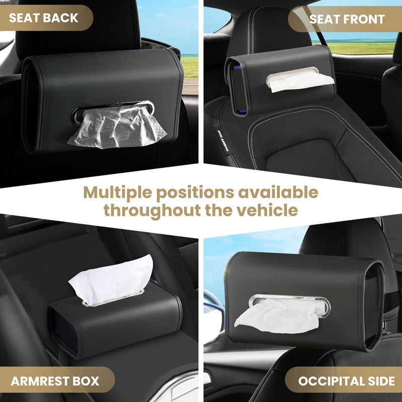 Car Tissue Holder, WHHMK Tissue Box Cover Keep Car Tidy, Premium PU Leather Backseat Napkin Rectangle Organizer, Extra Large Tissue Box Storage in Car Fits for 100-150 Regular Size Tissues, Black