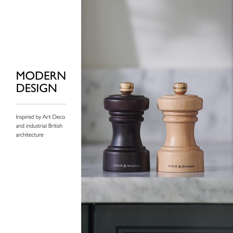Cole & Mason Hoxton Mill - Table Black Pepper Grinder - Refillable Peppercorn Grinder - Kitchen & Home Accessory - Pepper Mill with Carbon Steel Mechanism - 4'', Chocolate Wood
