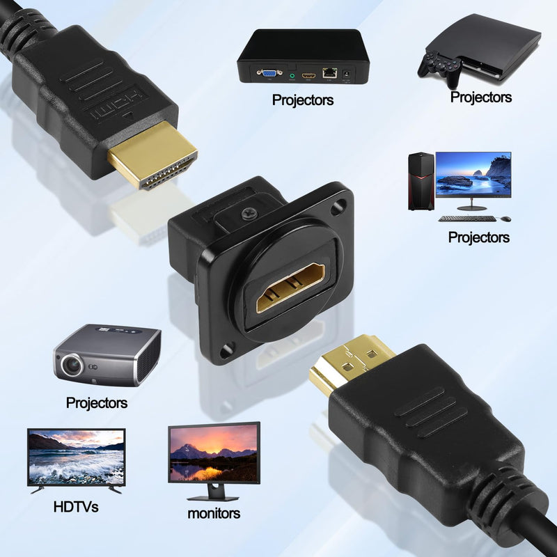 QIANRENON 4K HDMI Panel Mount Adapter Coupler HDMI 1.4 Female to Female Straight Through Connector HDMI1.4 HD Mounting Socket, XLR Panel/D Panel Mount, for HDTV Notebook PC Monitor Project