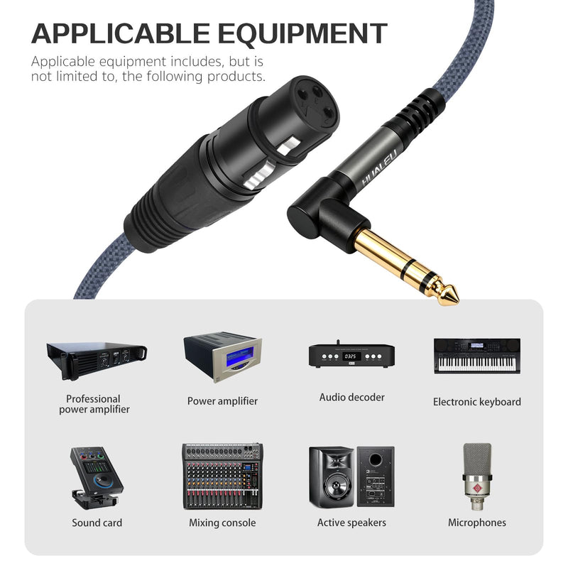 16FT Right Angle 1/4 TRS Male to 3Pin XLR Female Microphone Cable,6.35mm TRS to XLR Female-2Pack 16Feet
