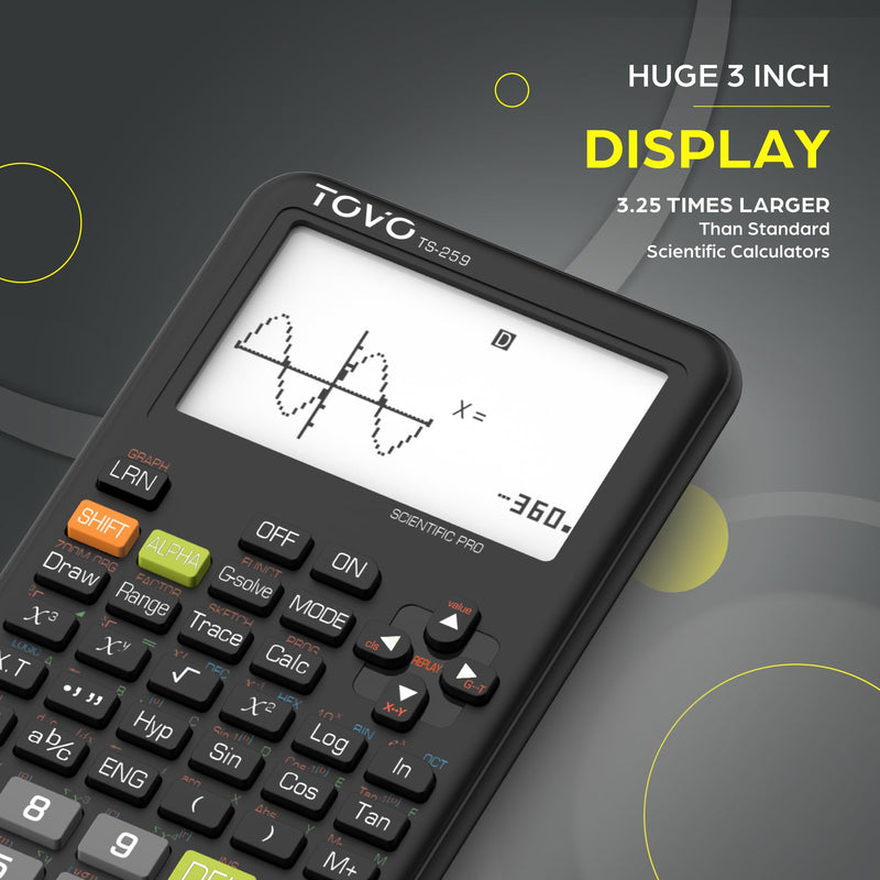 TOVO Scientific Calculator with Graphing Functions, Multiple Modes, 360 Functions, Large Screen, Intuitive Interface for Beginners, High School & Advanced Courses, TS-259 (Developed by CATIGA) Black