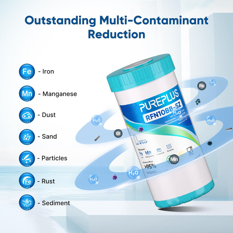 PUREPLUS 5 Micron 10" x 4.5" Whole House Iron & Manganese Reduce Water Filter Replacement for FM15B, WD-WF10F, RFFE10-BB, RFN10BB-SZ, 10-Inch, Pack of 1 lron & Manganese Removal Filter