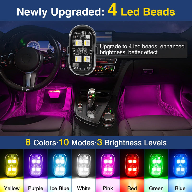 LECART Wireless LED Strobe Lights with Remote Control, 8 Colors USB Rechargeable Waterproof Anti-Collision Warning Lights for Car, Motorcycle, Bike (2 Pcs) 2P Led Strobe Light
