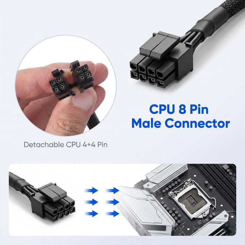 8 Pin CPU Power Adapter PCIe 8 Pin Female to CPU 8pin (4+4) Male | 30cm 8 Pin Connector Adapter Converter Sleeved Cable