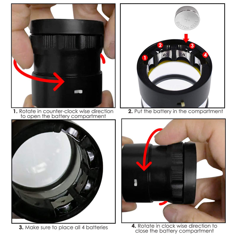 DANOPLUS 10X Loupe Magnifier, Jewelers Loupe with 8 LED Light and 4 Glass Scale Chart, 25mm Field of View, Adjustable Focal Length Magnifying Glass for Coins, Watches, Jewelry