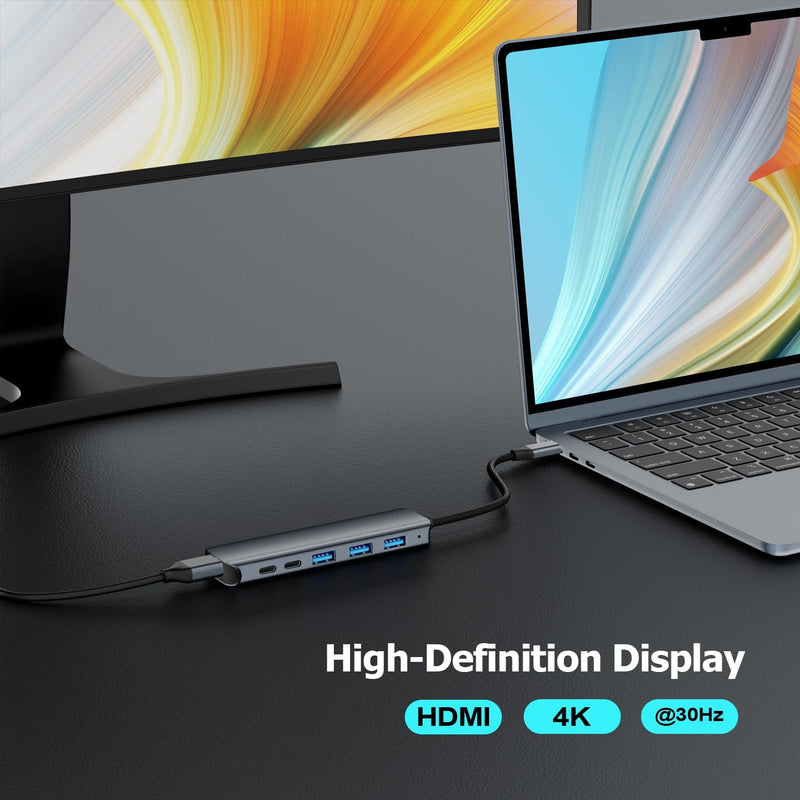 USB C Hub Multiport Adapter Laptop Docking Station for Macbook Pro, Macbook Air, Tpye C to 4k HDMI, USB A 3.0, USB C 3.0, PD Multiple Docks 6-in-1-A