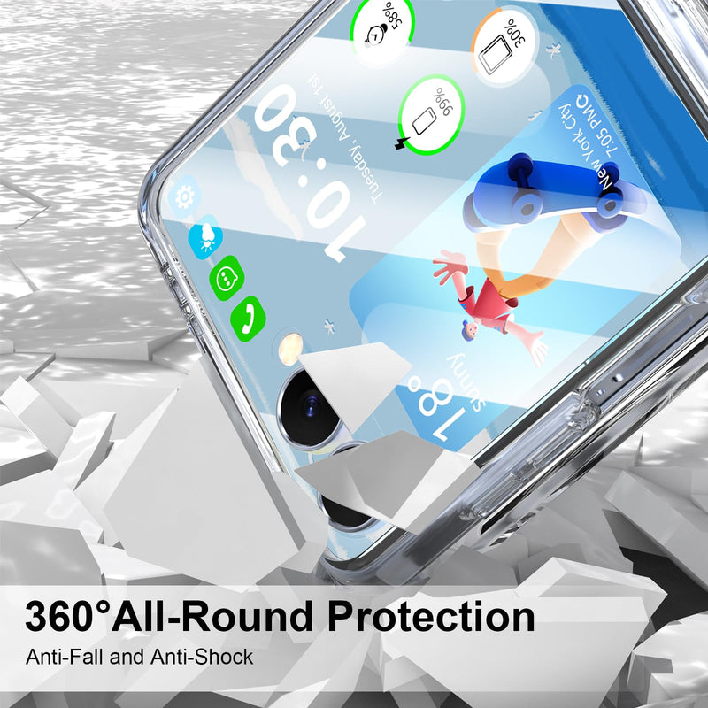Designed for Z Flip 8 Case Clear Magnetic with Kickstand Hinge Protection | Compatible with MagSafe Slim Protective Phone Case with Screen Protector Plating Cover for Samsung Galaxy Z Flip 8 Clear B