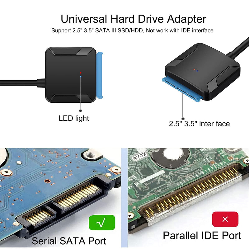 SATA to USB 3.0 Adapter, External Hard Drive Converter Cable for 2.5" 3.5" HDD, SSD with Power Supply for SATA 3.5 SSD HDD