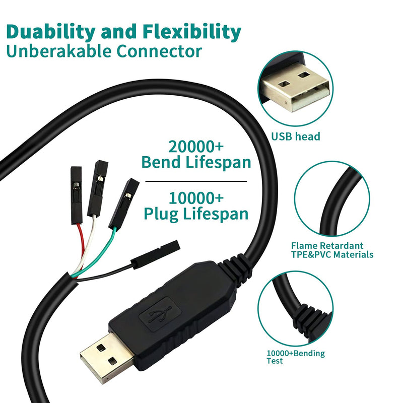 CH340G USB to TTL Serial Converter，3Pack USB to RS232 TTL Serial Adapter Converter 4 Pin Female Socket Compatible for Arduino Download Cable