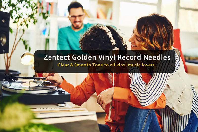 Vinyl Record Player Needles - Zentect Upgraded Golden Record Needle Diamond Turntable Stylus Replacement for Crosley Jensen Ion Victrola Phonograph (Pack of 4)