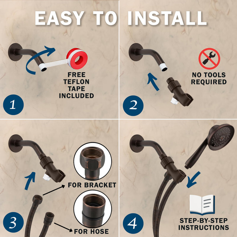 Aqua Elegante Massage & Mist Handheld Shower Kit - 6 Function High Pressure Adjustable Hand Held Showerhead with Hose and Mount, Easy Install for Boosting Low Water Flow - 1.8 GPM - Oil-Rubbed Bronze Oil Rubbed Bronze