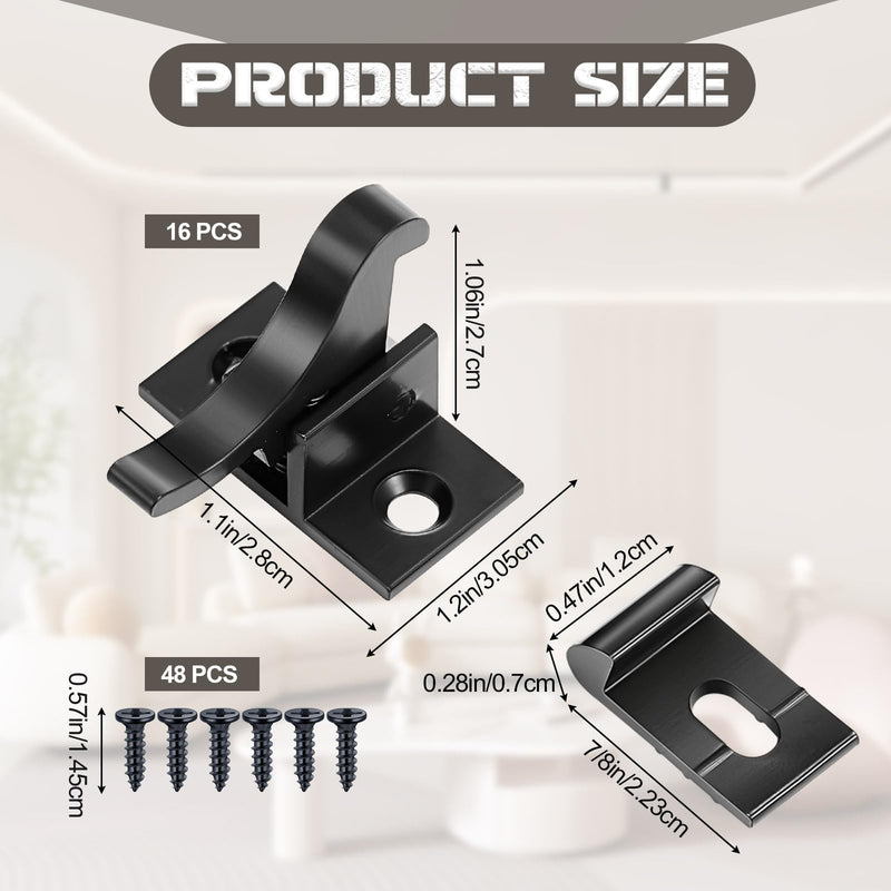 Lounsweer 16 Pcs Brass Heavy Duty Cabinet Door Latch Cabinet Closets Door Elbow Latch with Mounting Screws Hardware for Bedroom Bathroom Window Catch(Black) Black