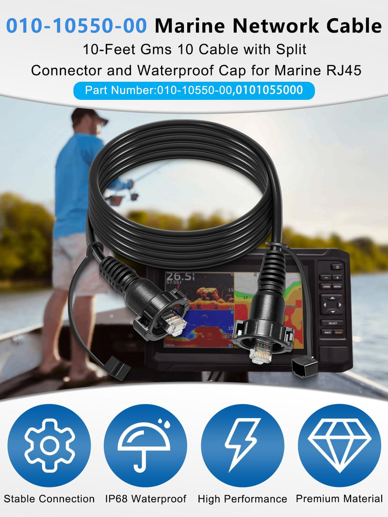 010-10550-00 Marine Network Cable,GMS 10 Cable 10 Feet with Split Connector and Waterproof Cap for Marine RJ45 Compatible with Garmin Navigation Screen Devices 10-Feet