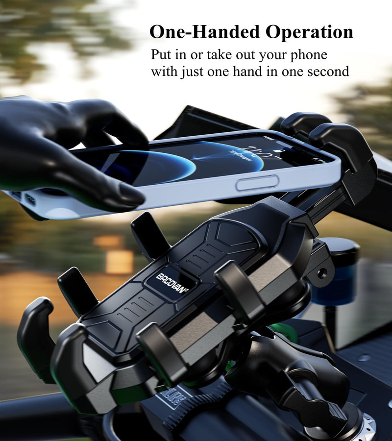 BRCOVAN Motorcycle Fork Stem Phone Mount with Vibration Dampener, Adjustable Heavy Duty Motorcycle Cellphone Holder Fit Stem Tubes 12mm-25.4mm in Diameter, Compatible with 5.4''-7.2'' Smartphones