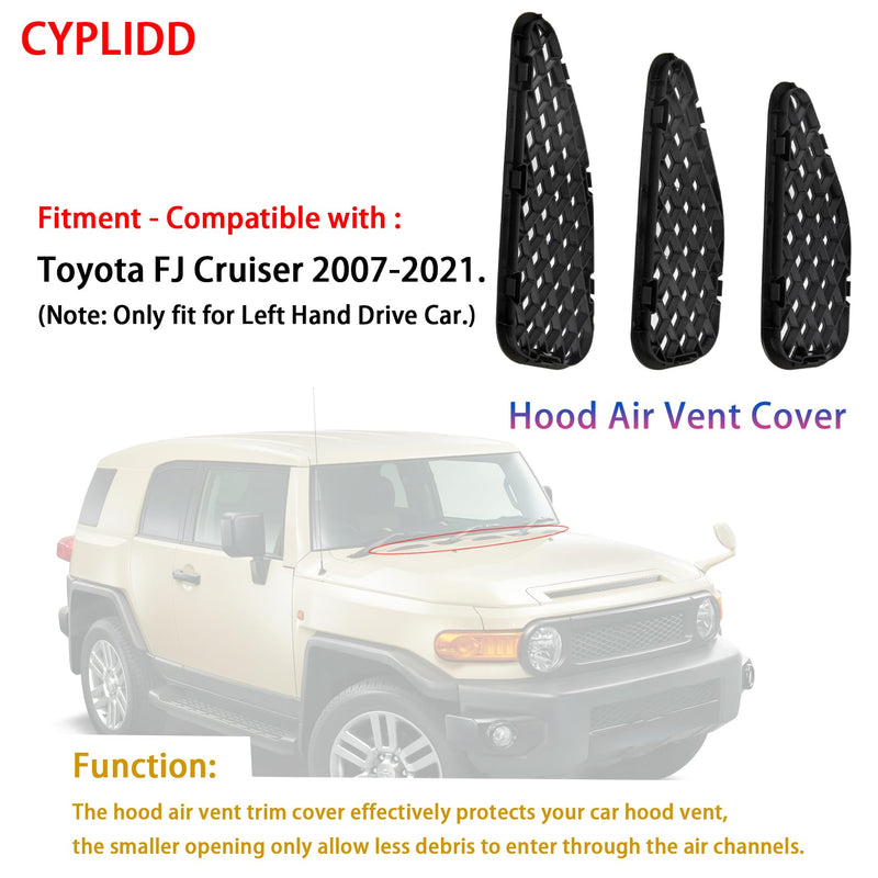 Hood Air Vent Cover Compatible with Toyota FJ Cruiser 2007-2021(3pcs,Black)