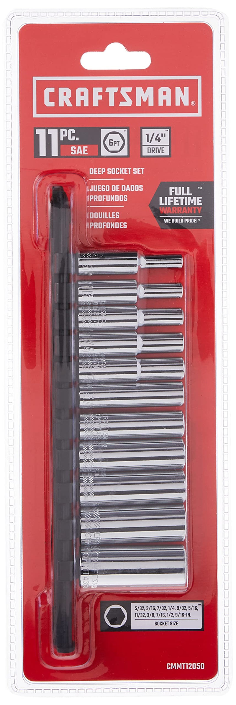 CRAFTSMAN Socket Set, SAE, 1/4" Drive, 6 Pt., 11Piece (CMMT12050) 1/4" in