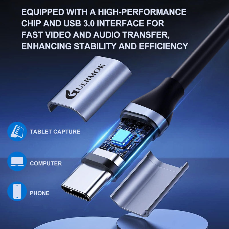 Guermok 4K USB3.0 Video Capture Card with PD 100W, 2K@30FPS or 1080P@60FPS HDMI to USB-A/C Capture Card for Streaming, Works with iPad Quest 3, MacOS, Switch2/1 PS5/4, Xbox, Camera, Silver