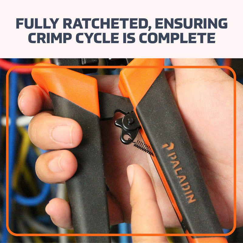 Paladin Tools PA1561 Professional Data Cable Crimper | Cut & Strip CAT5 CAT5E CAT6 | RJ45 RJ11 RJ12 RJ22 | POE Ethernet (Professional Grade)