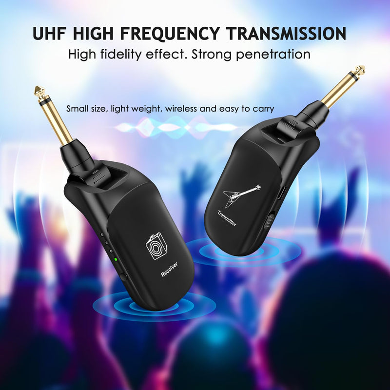 Bluetooth Wireless Guitar System: Upgraded UHF Wireless Transmitter Receiver for Guitar Bass Violin Keyboard Stereo and Mono 6.35 & 3.5mm 2 in 1 Plug